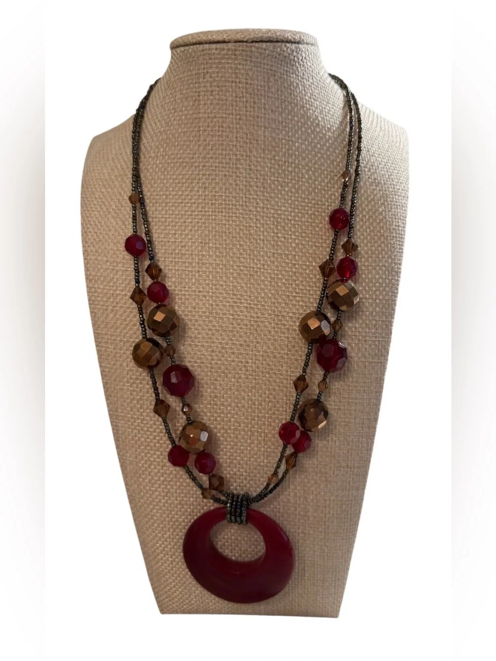 Lia Sophia Cinnabar 🌺 Red Pendant Multi Strand Beaded Statement Necklace